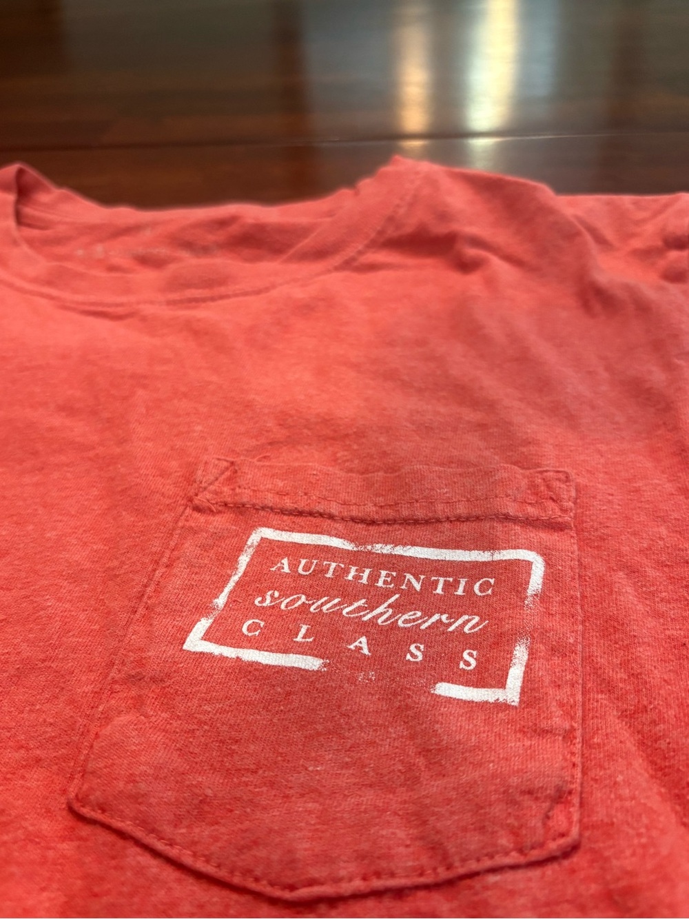 Southern Marsh Authentic Southern Class Pocket Tee - Coral Red, Size YL